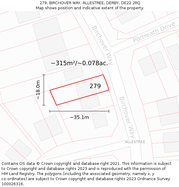 279, BIRCHOVER WAY, ALLESTREE, DERBY, DE22 2RQ: Plot and title map