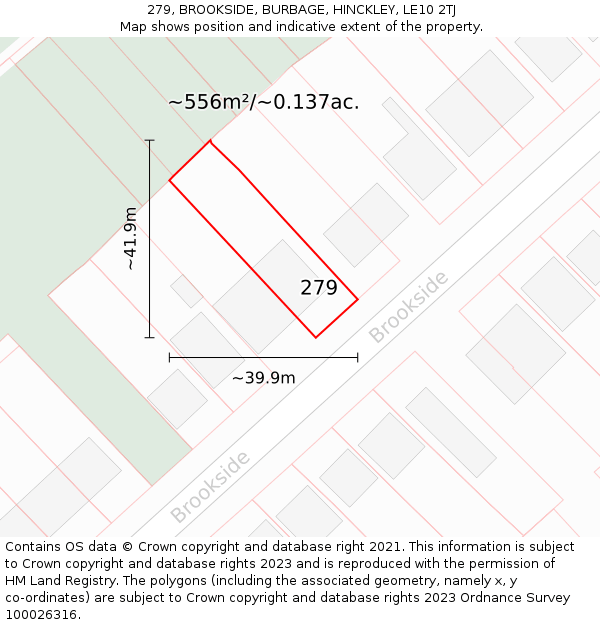 279, BROOKSIDE, BURBAGE, HINCKLEY, LE10 2TJ: Plot and title map