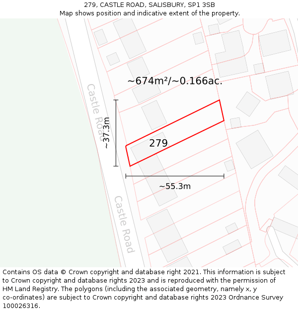 279, CASTLE ROAD, SALISBURY, SP1 3SB: Plot and title map