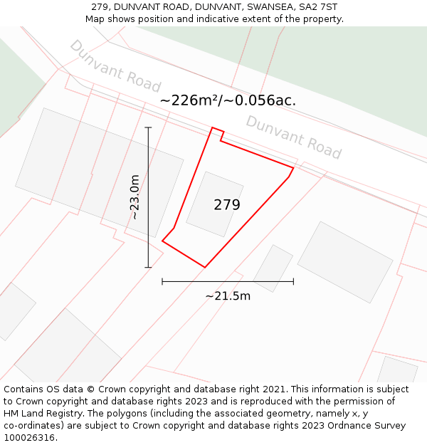 279, DUNVANT ROAD, DUNVANT, SWANSEA, SA2 7ST: Plot and title map