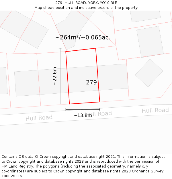 279, HULL ROAD, YORK, YO10 3LB: Plot and title map