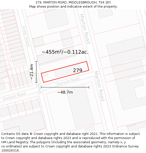 279, MARTON ROAD, MIDDLESBROUGH, TS4 2EY: Plot and title map