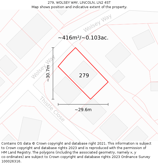 279, WOLSEY WAY, LINCOLN, LN2 4ST: Plot and title map