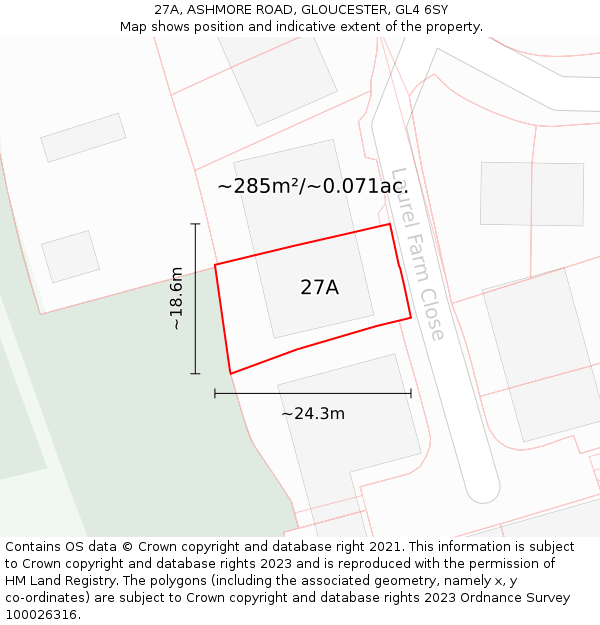 27A, ASHMORE ROAD, GLOUCESTER, GL4 6SY: Plot and title map