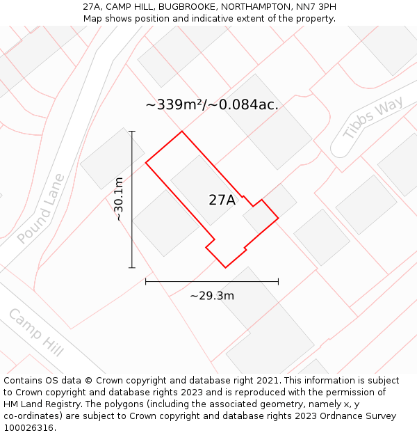 27A, CAMP HILL, BUGBROOKE, NORTHAMPTON, NN7 3PH: Plot and title map