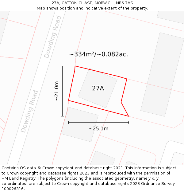 27A, CATTON CHASE, NORWICH, NR6 7AS: Plot and title map