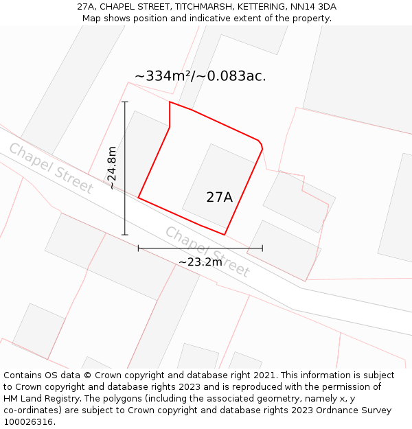 27A, CHAPEL STREET, TITCHMARSH, KETTERING, NN14 3DA: Plot and title map