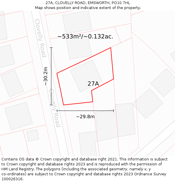 27A, CLOVELLY ROAD, EMSWORTH, PO10 7HL: Plot and title map