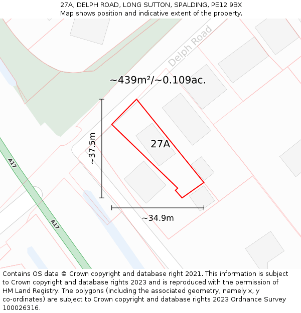 27A, DELPH ROAD, LONG SUTTON, SPALDING, PE12 9BX: Plot and title map