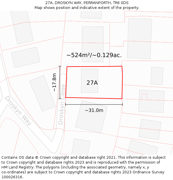 27A, DROSKYN WAY, PERRANPORTH, TR6 0DS: Plot and title map