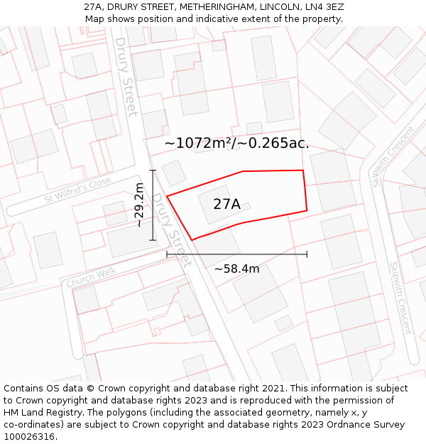 27A, DRURY STREET, METHERINGHAM, LINCOLN, LN4 3EZ: Plot and title map