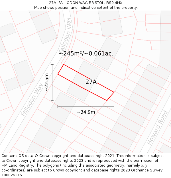 27A, FALLODON WAY, BRISTOL, BS9 4HX: Plot and title map