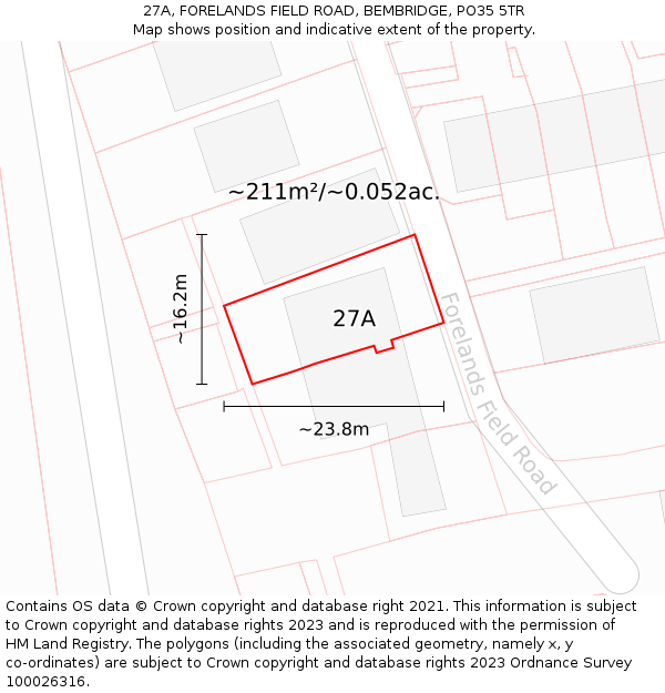 27A, FORELANDS FIELD ROAD, BEMBRIDGE, PO35 5TR: Plot and title map