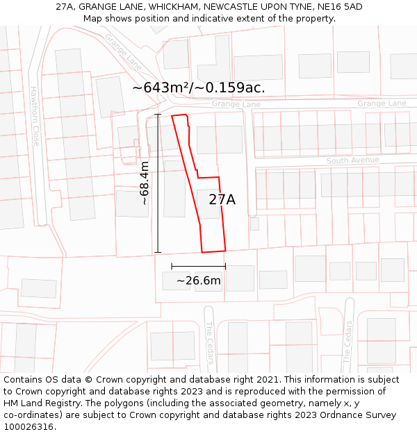 27A, GRANGE LANE, WHICKHAM, NEWCASTLE UPON TYNE, NE16 5AD: Plot and title map
