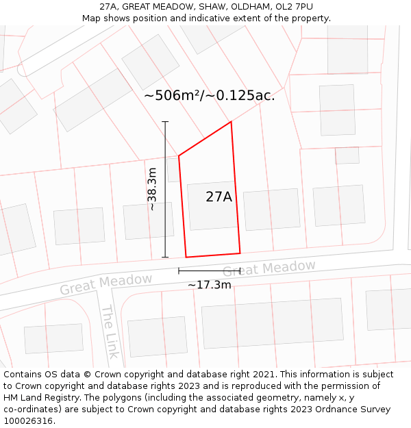 27A, GREAT MEADOW, SHAW, OLDHAM, OL2 7PU: Plot and title map
