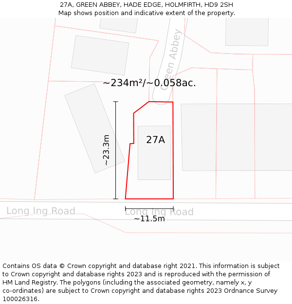 27A, GREEN ABBEY, HADE EDGE, HOLMFIRTH, HD9 2SH: Plot and title map