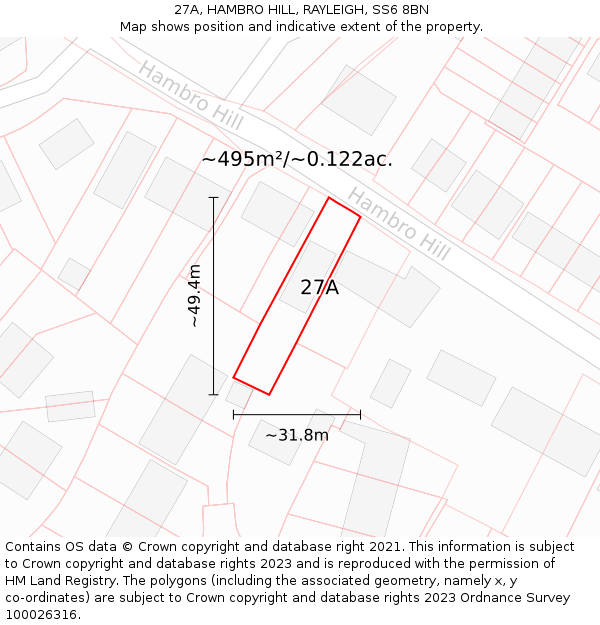 27A, HAMBRO HILL, RAYLEIGH, SS6 8BN: Plot and title map