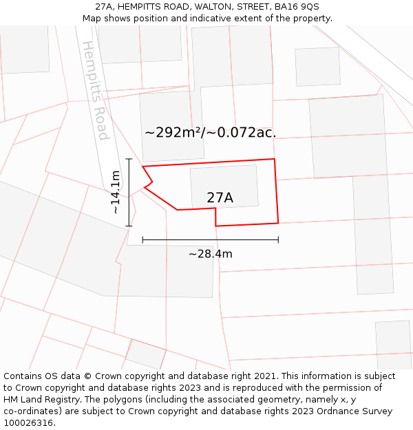 27A, HEMPITTS ROAD, WALTON, STREET, BA16 9QS: Plot and title map