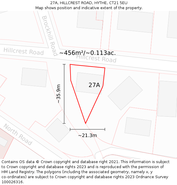 27A, HILLCREST ROAD, HYTHE, CT21 5EU: Plot and title map