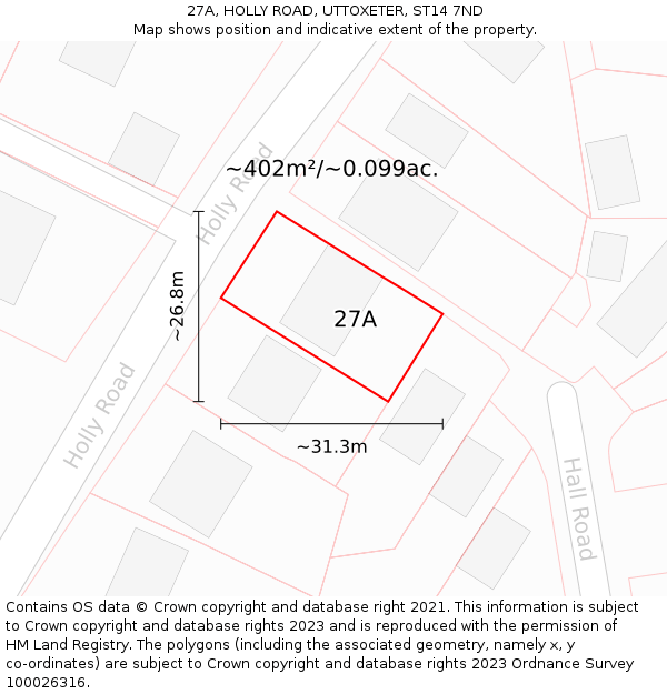 27A, HOLLY ROAD, UTTOXETER, ST14 7ND: Plot and title map