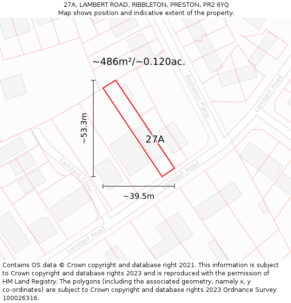 27A, LAMBERT ROAD, RIBBLETON, PRESTON, PR2 6YQ: Plot and title map
