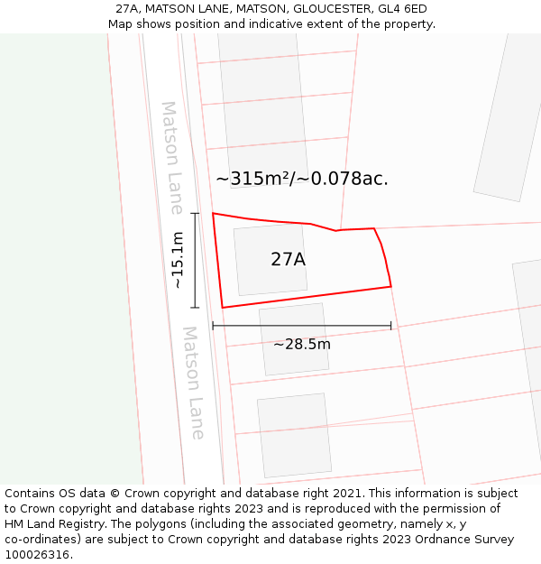27A, MATSON LANE, MATSON, GLOUCESTER, GL4 6ED: Plot and title map
