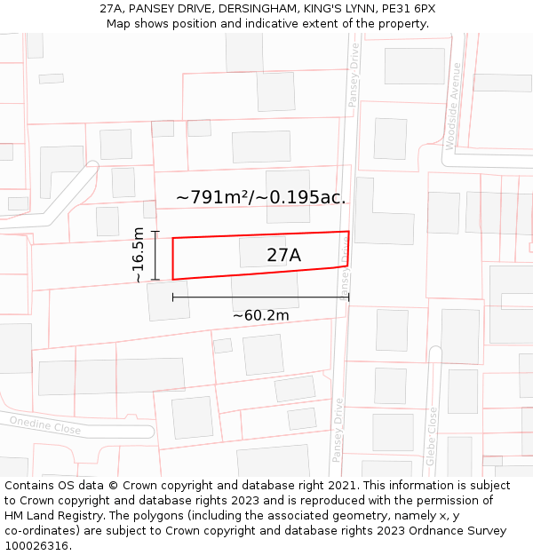 27A, PANSEY DRIVE, DERSINGHAM, KING'S LYNN, PE31 6PX: Plot and title map