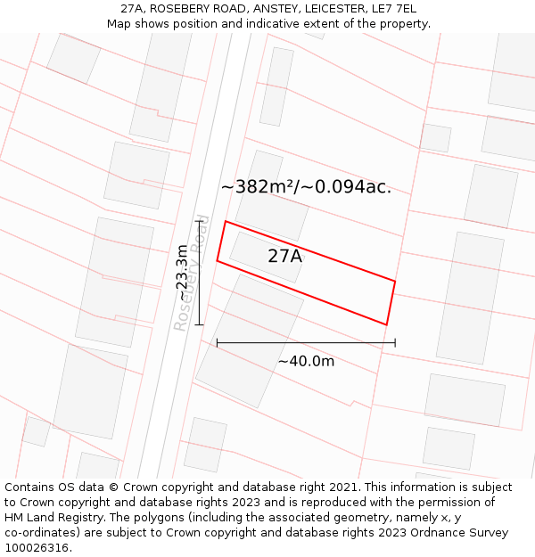 27A, ROSEBERY ROAD, ANSTEY, LEICESTER, LE7 7EL: Plot and title map