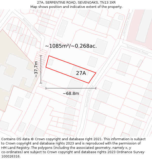 27A, SERPENTINE ROAD, SEVENOAKS, TN13 3XR: Plot and title map