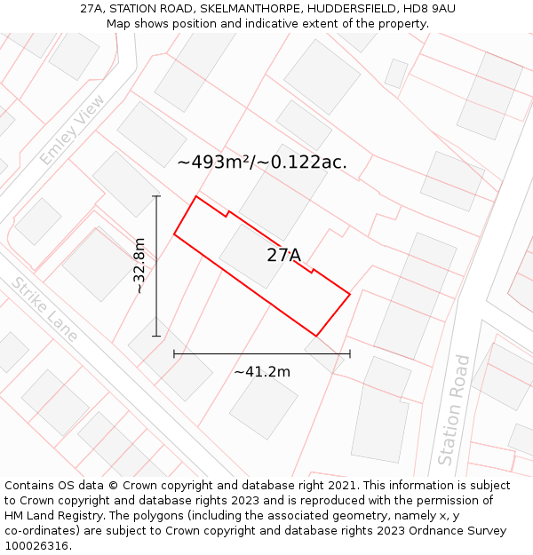 27A, STATION ROAD, SKELMANTHORPE, HUDDERSFIELD, HD8 9AU: Plot and title map