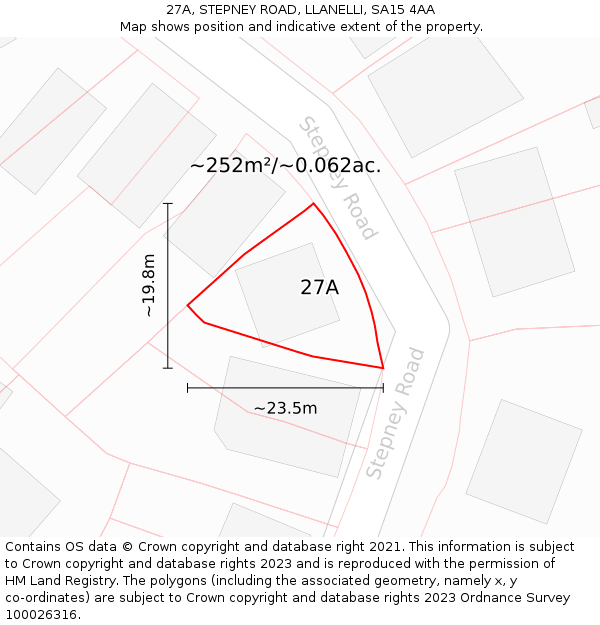 27A, STEPNEY ROAD, LLANELLI, SA15 4AA: Plot and title map