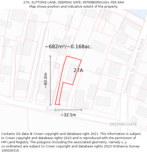 27A, SUTTONS LANE, DEEPING GATE, PETERBOROUGH, PE6 9AA: Plot and title map
