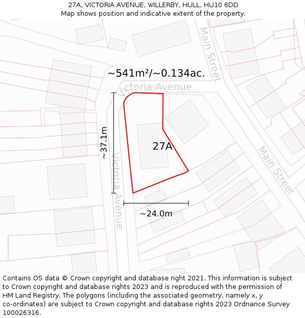 27A, VICTORIA AVENUE, WILLERBY, HULL, HU10 6DD: Plot and title map