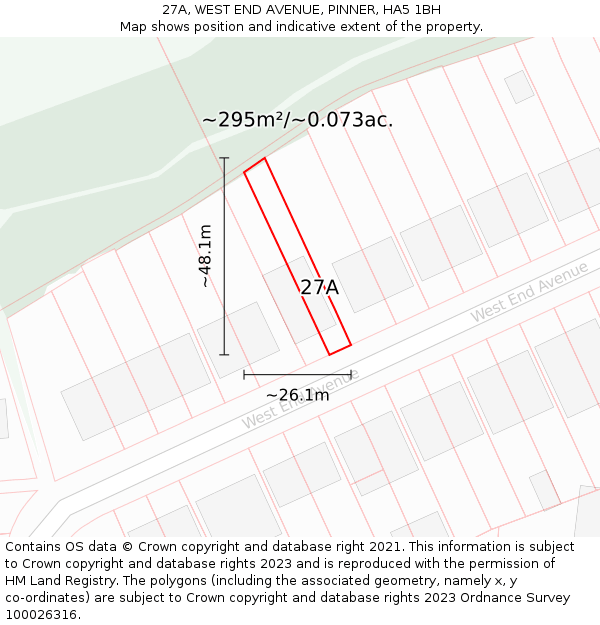 27A, WEST END AVENUE, PINNER, HA5 1BH: Plot and title map