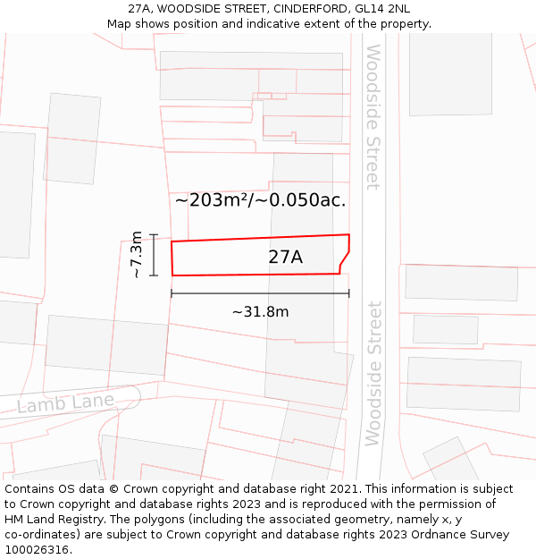 27A, WOODSIDE STREET, CINDERFORD, GL14 2NL: Plot and title map