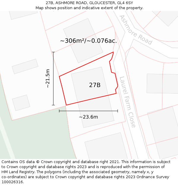 27B, ASHMORE ROAD, GLOUCESTER, GL4 6SY: Plot and title map