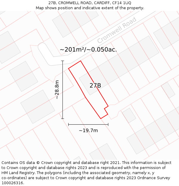 27B, CROMWELL ROAD, CARDIFF, CF14 1UQ: Plot and title map