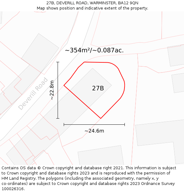 27B, DEVERILL ROAD, WARMINSTER, BA12 9QN: Plot and title map