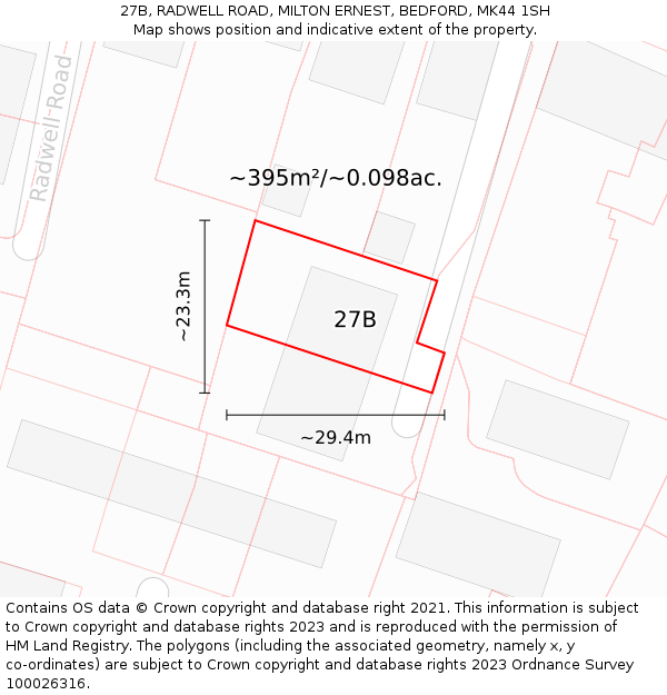 27B, RADWELL ROAD, MILTON ERNEST, BEDFORD, MK44 1SH: Plot and title map