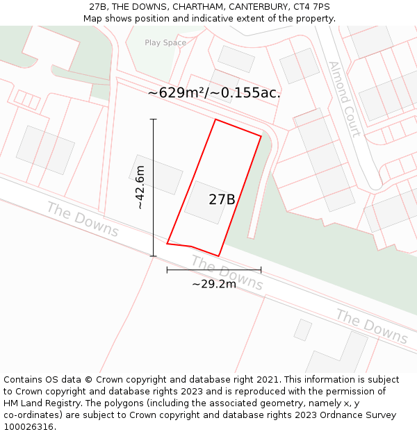 27B, THE DOWNS, CHARTHAM, CANTERBURY, CT4 7PS: Plot and title map