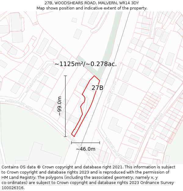 27B, WOODSHEARS ROAD, MALVERN, WR14 3DY: Plot and title map
