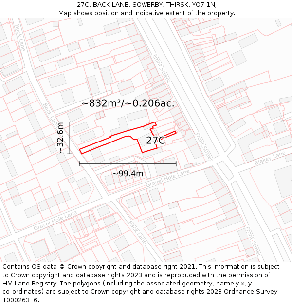 27C, BACK LANE, SOWERBY, THIRSK, YO7 1NJ: Plot and title map
