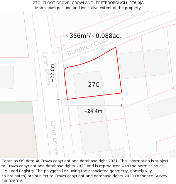 27C, CLOOT DROVE, CROWLAND, PETERBOROUGH, PE6 0JG: Plot and title map