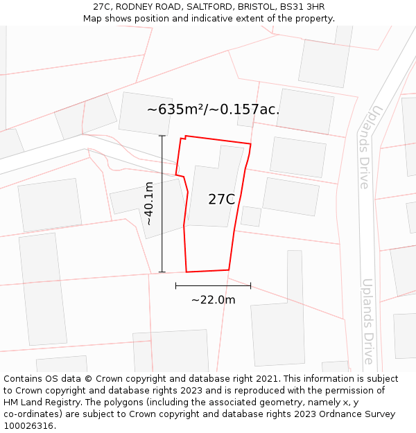 27C, RODNEY ROAD, SALTFORD, BRISTOL, BS31 3HR: Plot and title map