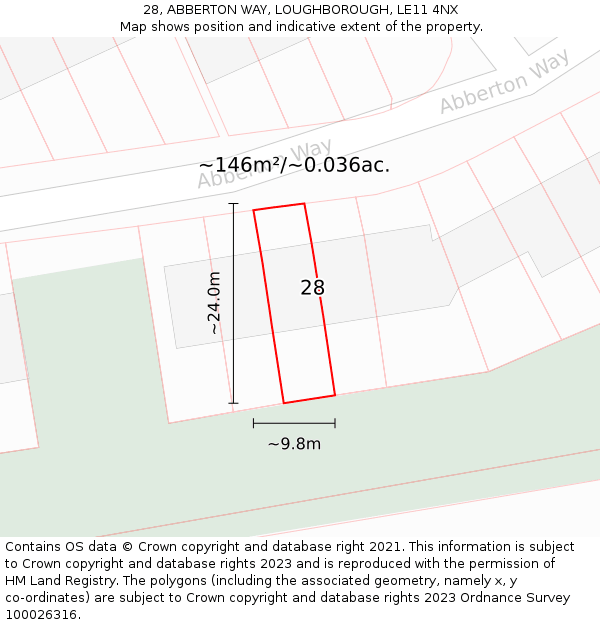 28, ABBERTON WAY, LOUGHBOROUGH, LE11 4NX: Plot and title map