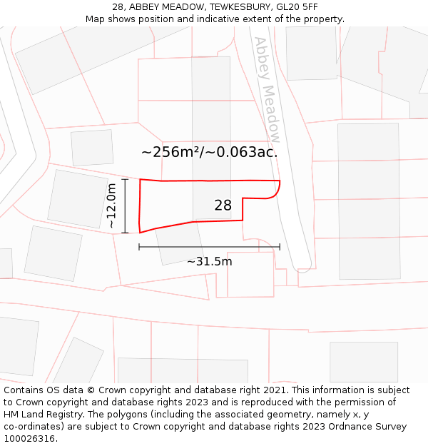 28, ABBEY MEADOW, TEWKESBURY, GL20 5FF: Plot and title map