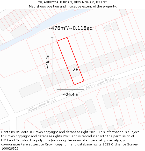 28, ABBEYDALE ROAD, BIRMINGHAM, B31 3TJ: Plot and title map