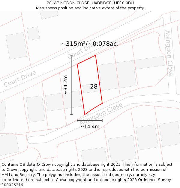 28, ABINGDON CLOSE, UXBRIDGE, UB10 0BU: Plot and title map