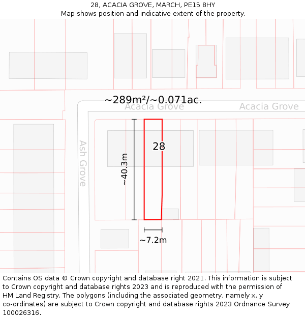 28, ACACIA GROVE, MARCH, PE15 8HY: Plot and title map