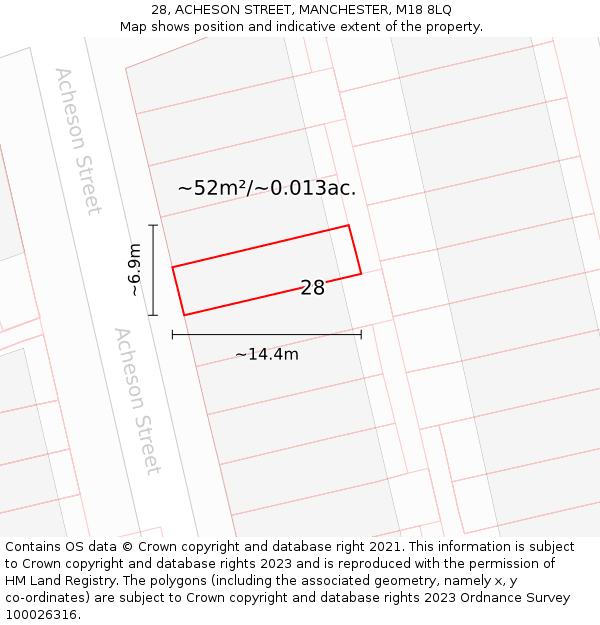 28, ACHESON STREET, MANCHESTER, M18 8LQ: Plot and title map
